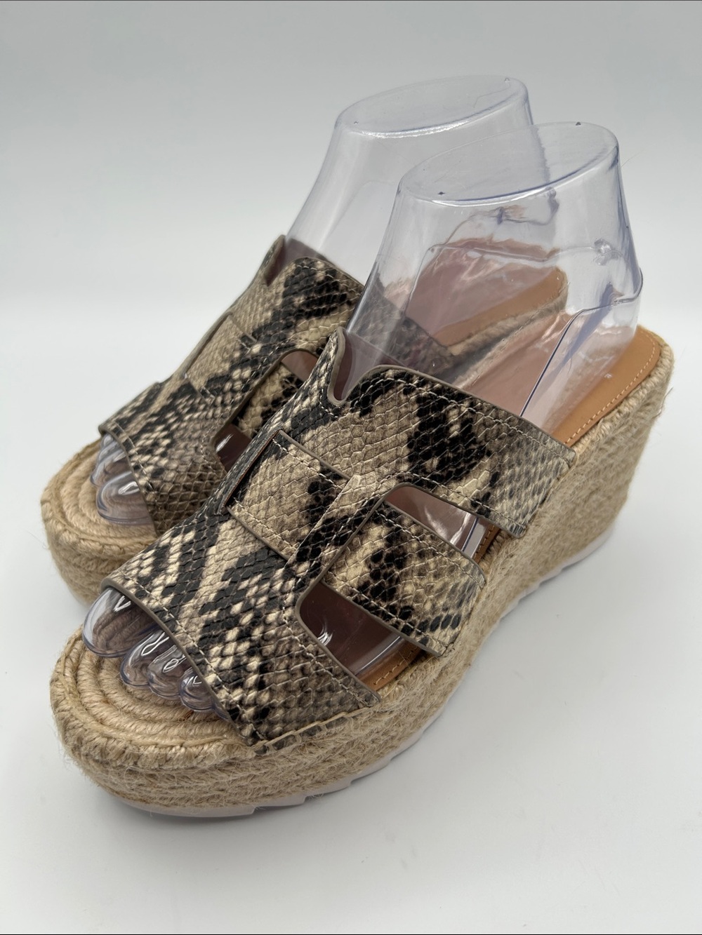 Marc Fisher Snake-Print Espadrille Wedge Sandals - Beige/Black
